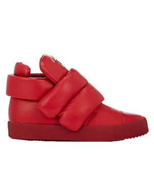 giuseppe zanotti red puffy strap sneaker