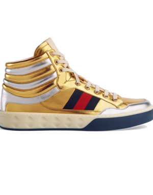 gucci metallic gold hightop sneakers